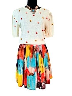 FOREVER 21 BOUTIQUE ~ Multi-Color Abstract Skirt w/Side Zipper Fully Lined